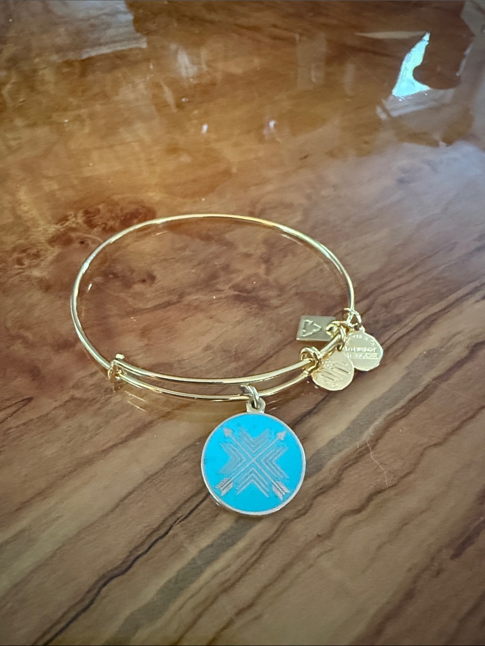 Alex and Ani Gold Bracelet with Turquoise Blue Medallion Charm